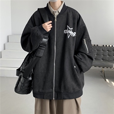 24春秋款美式复古麂皮绒飞行棒球服男女夹克外套JF251-P80控108，男装夹克，电商B370