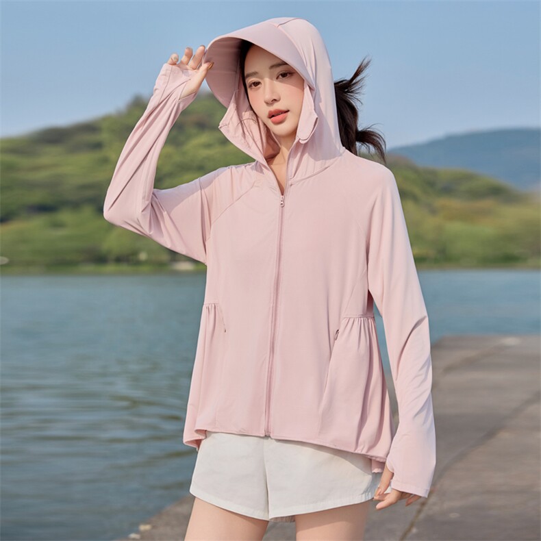 冰感透气连帽防晒衣女2025夏季新款UPF50+防紫外线薄款防晒服外套，女装防晒衣，悦祺
