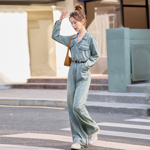 （新款现货）欧货复古西装2026春秋时尚炸街显瘦阔腿牛仔连体裤图片