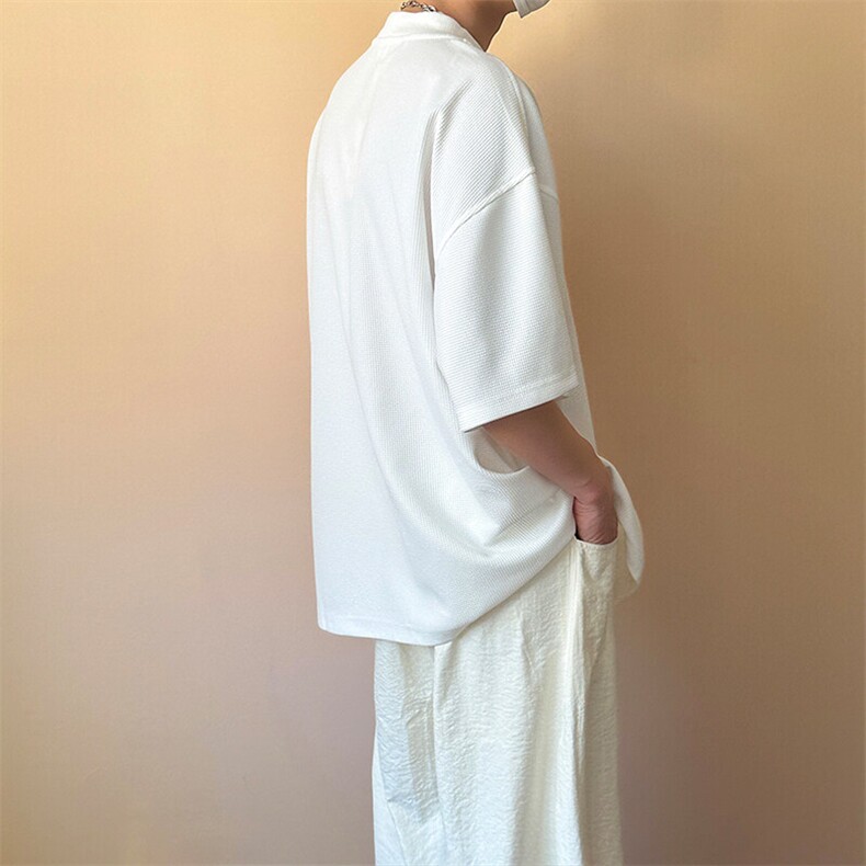 现货-夏季新品半拉链华夫格短袖男潮牌百搭宽松T恤-AT23008-P55,男装T恤,电商A351