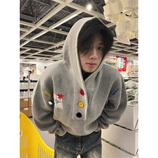 美式刺绣连帽毛衣男多巴胺彩宽松针织衫慵懒风卫衣外套MZ918-P62，男装针织衫/毛衣，星座412-3