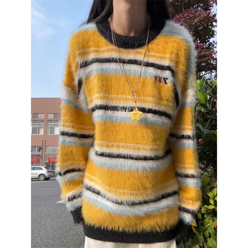 AA1842P55黄色条纹毛衣男冬季圆领套头针织衫美式毛线衣,男装针织衫/毛衣,电商B323A
