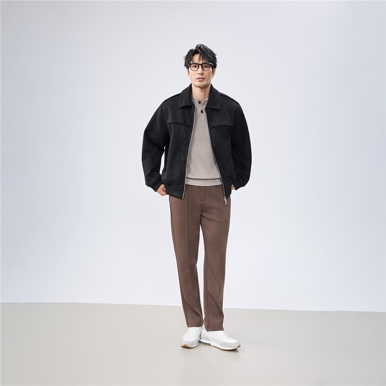 白底图麂皮绒夹克外套秋冬短款毛领冬季加厚A236-JK612-P160,男装夹克,电商A236