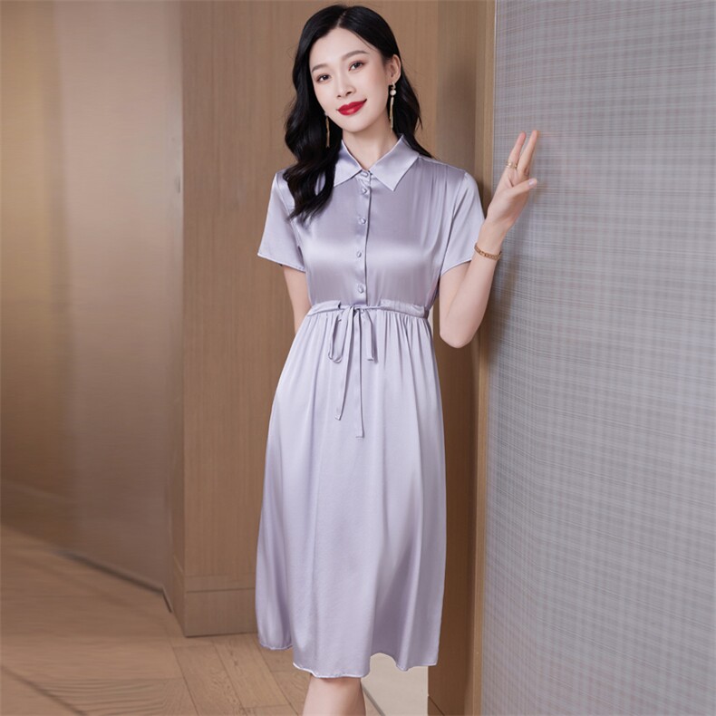 杭州重磅真丝连衣裙女夏季2025新款减龄印花显瘦桑蚕丝温柔衬衫裙,女装连衣裙,阿舍尔精品