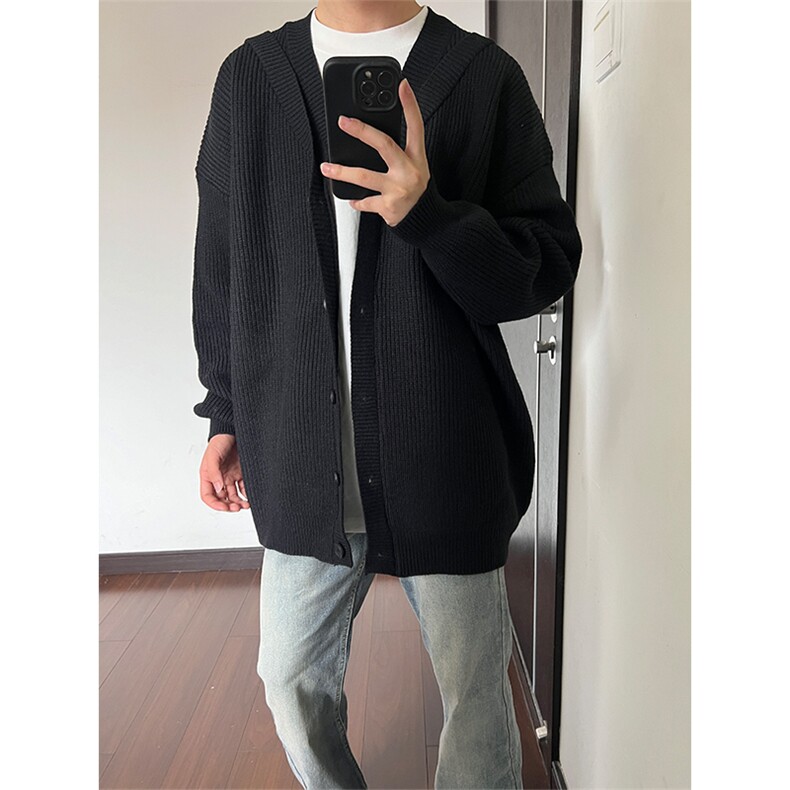 抖音品质V领开衫毛衣男港风纯色针织衫复古慵懒风外套MY2625P60,男装针织衫/毛衣,电商基地A086