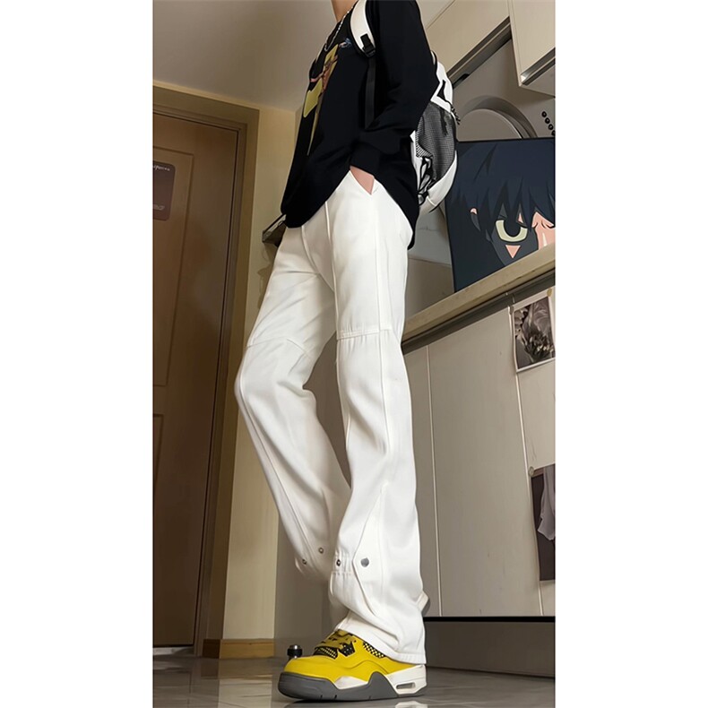 白色牛仔裤男款春秋季美式微喇修身直筒裤子潮牌高级感垂感休闲裤,男装牛仔裤,电商A062