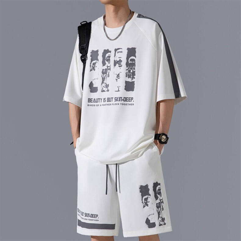 2025夏季新款无影墙大码冰丝印花短袖套装M-5XHQ25585-P60,男装休闲套装,电商A022