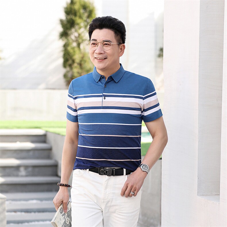 2023夏季新款男士短袖T恤polo衫中年商务休闲男装薄款翻领上衣男,男装Polo衫,电商B212（原钱塘6029）