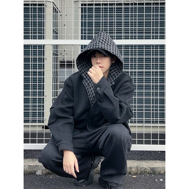 冬季新款高品质加棉加厚格子假两件套连帽毛呢夹克外套男女款棉服,男装夹克,星座506A