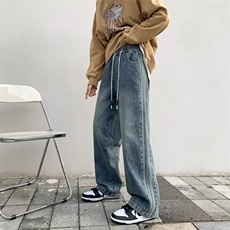 美式高街牛仔裤男韩版潮直筒裤子2024冬季ins宽松长裤RK1323-P47，男装牛仔裤，星座412-2
