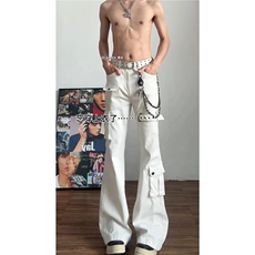 春季美式高街风绑带微喇牛仔裤显瘦修身直筒裤子男女潮LD7811-P49，男装牛仔裤，星座1008