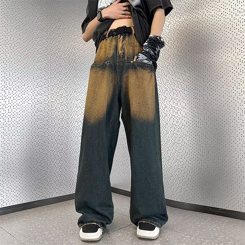 美式vibe裤子高街水洗牛仔裤男设计感小众拉链裤C937P42图片