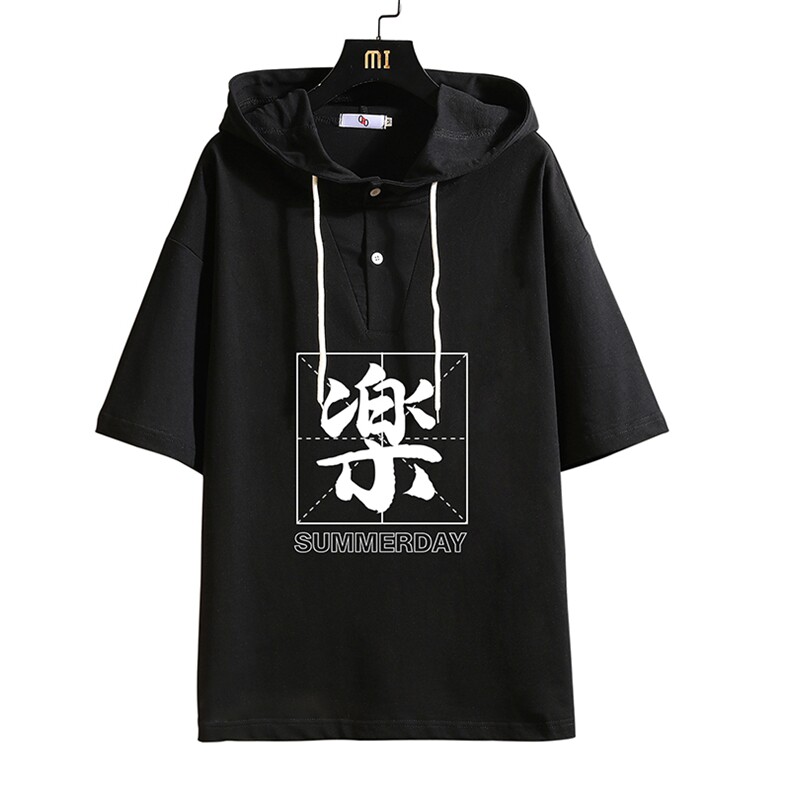 LD54197-P45连帽短袖t恤男大码胖子带帽五分袖中袖砖墙挂拍,男装T恤,电商A040A