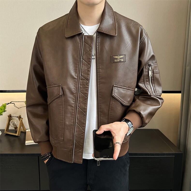 秋季新款店主风高品质翻领pu皮皮衣夹克时尚外套潮6018-P130,男装夹克,电商A413