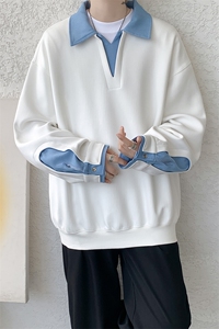 8XL-M 美式拼接新款翻领高级感衬衫领运动上衣长袖卫衣男WY26P68图片