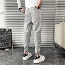 网红华夫格休闲裤男韩版潮流2025秋冬季新款小熊压花长裤修身小脚，男装休闲裤，电商A327