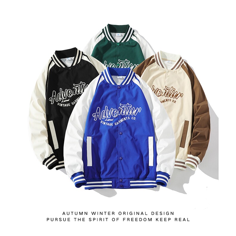 新款针织外套白底平铺美式复古棒球服男WT2409-P80控138图片