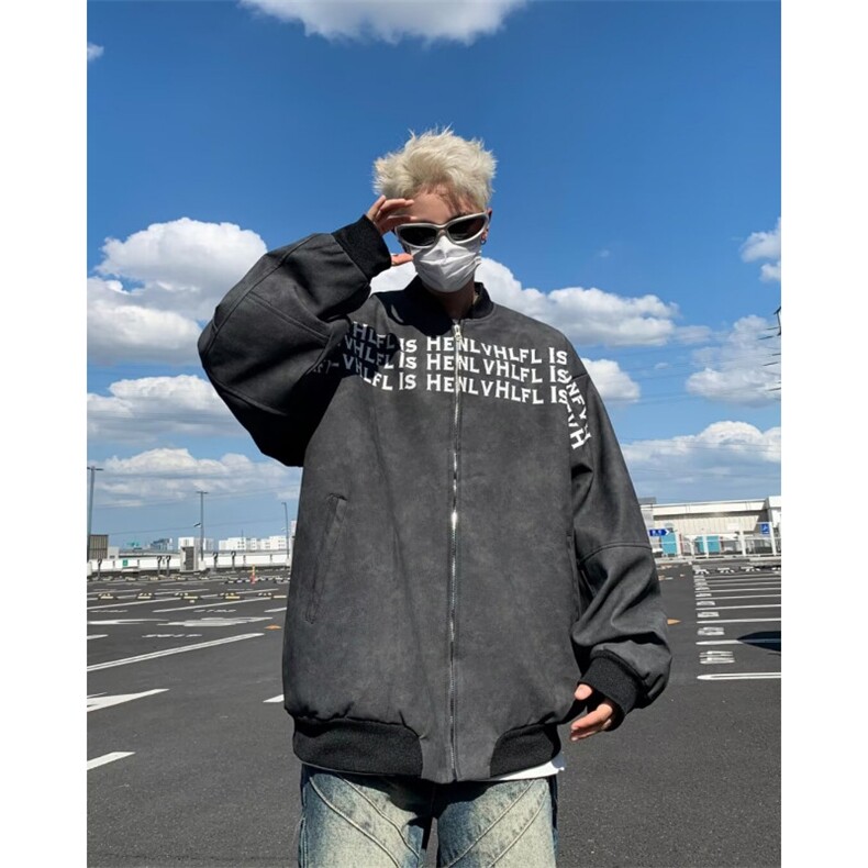 美式街头秋冬刺绣字母麂皮夹克外套拉链男W6709-P78图片