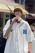 1港风情侣贴布绣衬衫大码M-5XL网红潮短袖衬衫DSC7767特P35控58，男装T恤，星座226-2