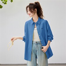 2026春夏新款蓝衬衫女宽松显瘦元气少女感衬衣韩版松弛感慵懒风，女装衬衫，艾米