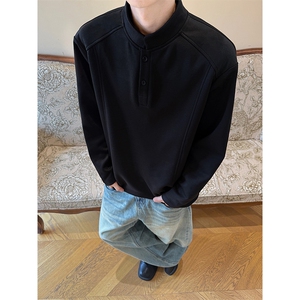 高克重曼巴棉300g美式拼接亨利领大码长袖T恤男T24507-特P30控58图片