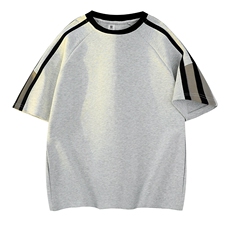 抖音得物品质二开240克宽松纯棉美式高街潮牌拼接织带短袖T恤，男装T恤，电商A486