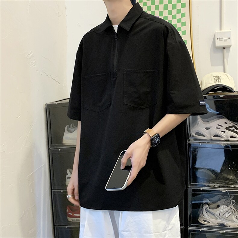 夏季翻领Polo衫男ins衬衫短袖日系宽松工装半袖衬衣CS0613-P35,男装衬衫,星座308B-1