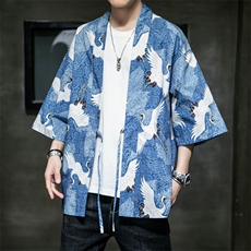 防晒衣衬衣夏季外套男士开衫七分袖仙鹤汉服复古道袍DS691T，男装衬衫，电商A102