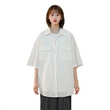 C3070/P35新款中性风冰丝工装多口袋短袖衬衣男女潮大码外套衬衫图片