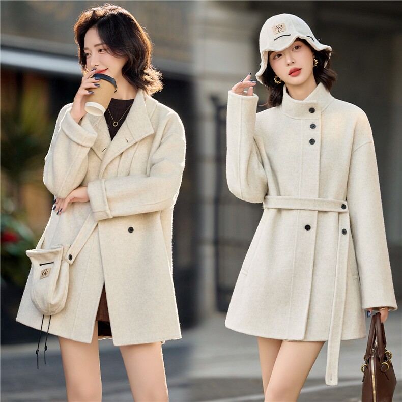 2025年冬季新款时尚休闲双面绵羊毛毛呢大衣外套女，女装双面呢大衣，美沁