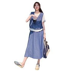 夏季半身裙体恤衫时尚两件套（假三件），女装套装/套裙，浙宝069