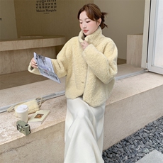 黄色毛绒外套女2025年冬季新款时尚甜美减龄巨好看设计感加厚棉袄，女装短外套，韩蜜菓