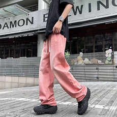 男牛仔裤渐变粉色宽松直筒长裤NK109P50，男装牛仔裤，星座1013-1