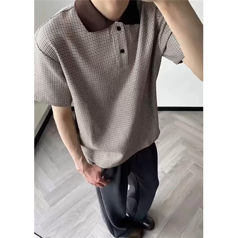 夏季男士撞色千鸟格翻领polo衫短袖商务休闲时尚百搭T恤 TS233图片