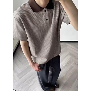 夏季男士撞色千鸟格翻领polo衫短袖商务休闲时尚百搭T恤 TS233图片