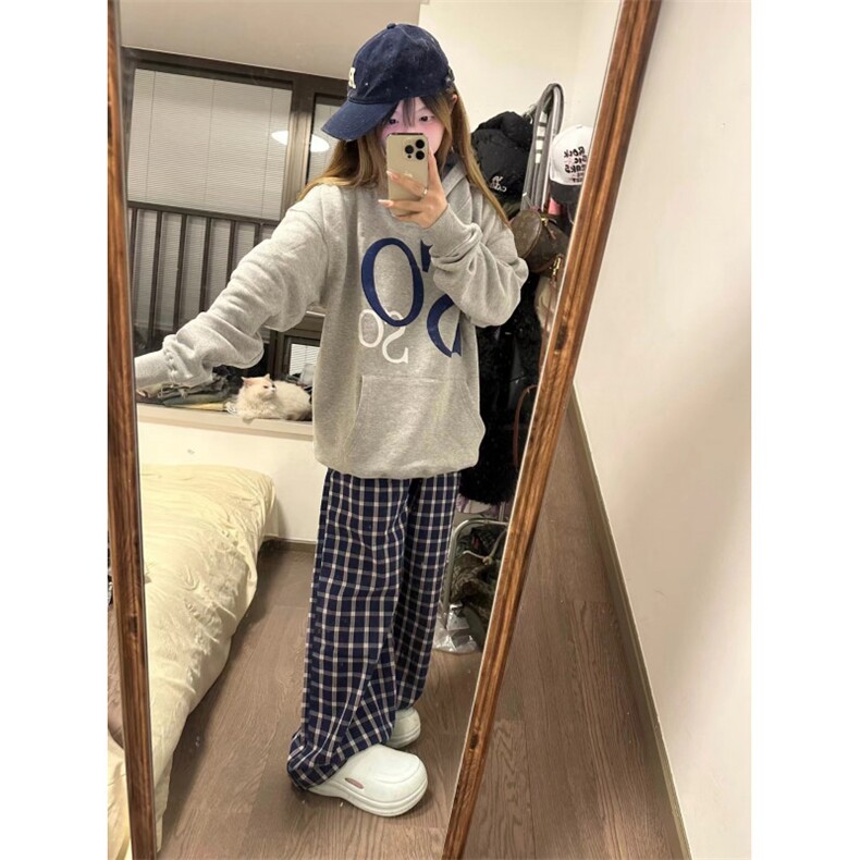 【有货】蓝色格子阔腿裤男女美式复古hiphop裤子宽松X814HH-特P50,男装休闲裤,星座1007（原301D）