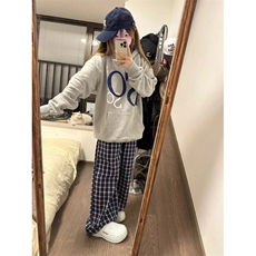 【有货】蓝色格子阔腿裤男女美式复古hiphop裤子宽松X814HH-特P50，男装休闲裤，星座1007（原301D）