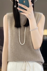 羊毛衫女士秋季新款简约百搭一线成衣圆领背心，女装背心吊带，暖娇绒