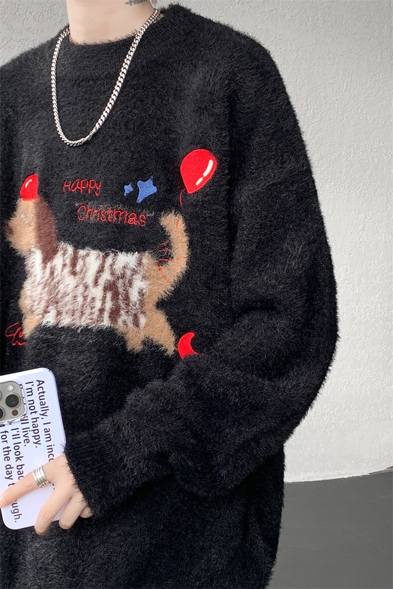 腊肠狗情侣毛衣男酒红色本命年针织衫男高级感线衫MY1222-P68,男装针织衫/毛衣,电商D206-1