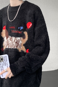 腊肠狗情侣毛衣男酒红色本命年针织衫男高级感线衫MY1222-P68图片