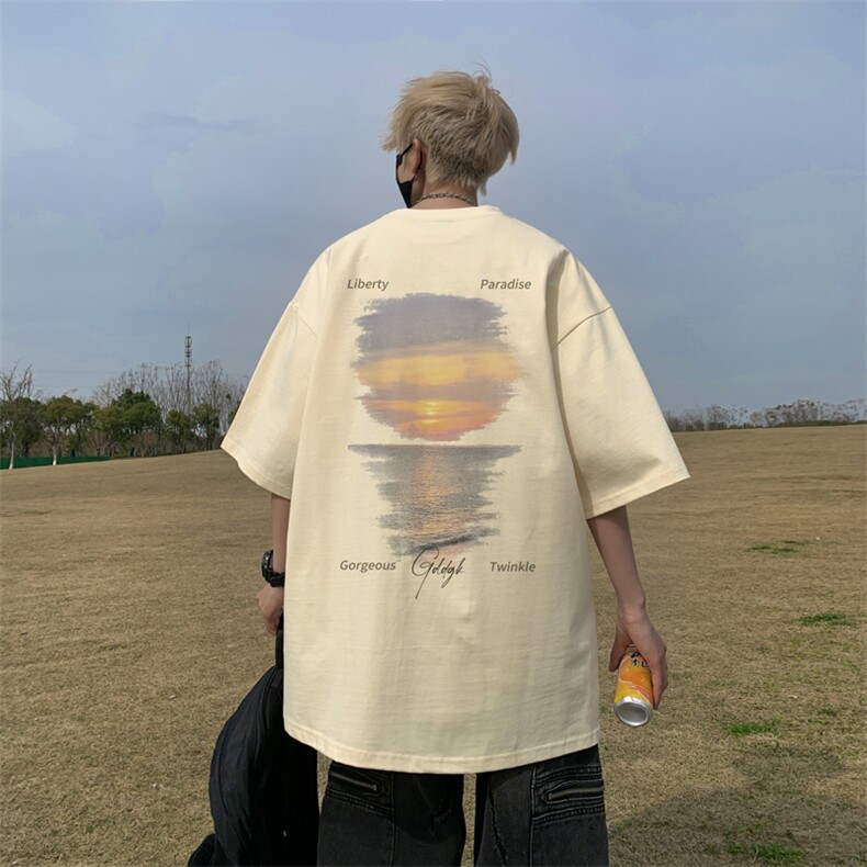 已注册/夏季外景欧美复古短袖T恤男宽松体恤打底衫DT9763/P25图片