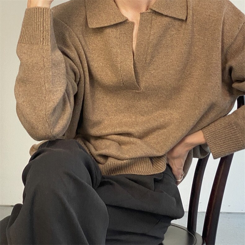 韩系设计感极简风POLO领毛衣潮男慵懒风V领针织毛衣秋冬网图,男装针织衫/毛衣,星座302B-2
