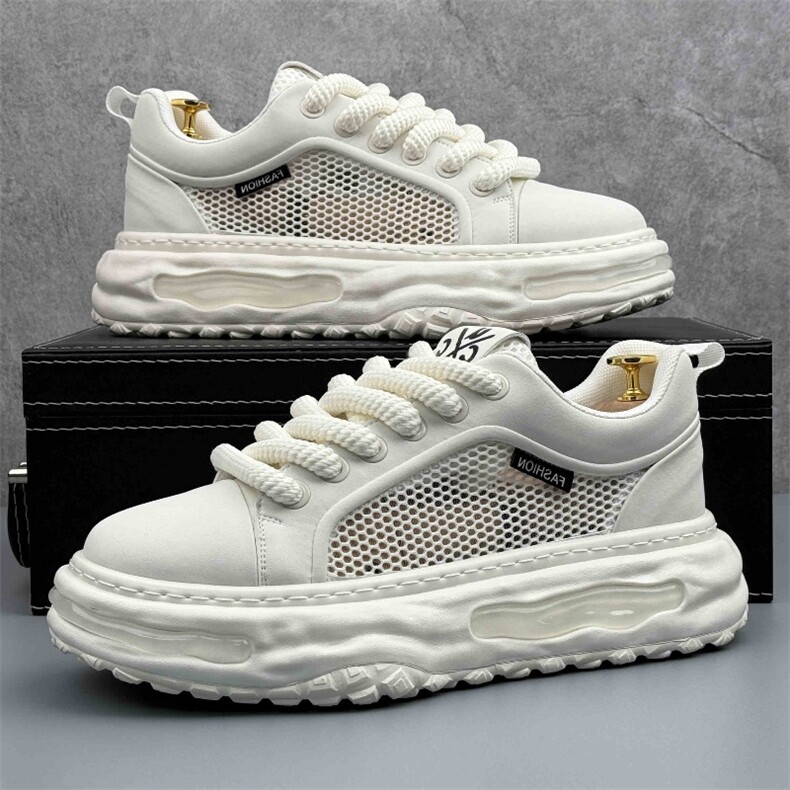夏季新款镂空网面透气百搭厚底增高休闲鞋男潮小白鞋男，男鞋休闲鞋，电商A223