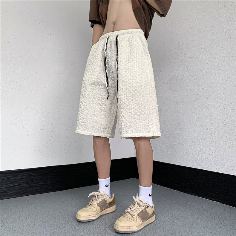 夏季肌理松紧腰休闲短裤男生日系复古宽松百搭直筒裤潮流运动中裤,男装牛仔裤,星座1013