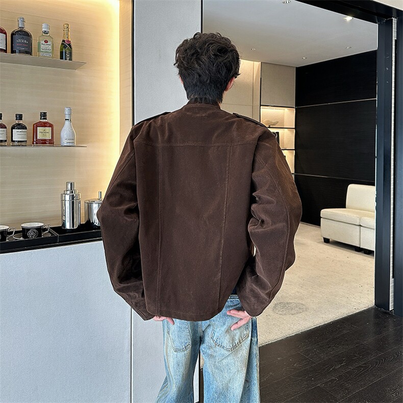 秋季美式复古拼接设计高级感平绒布夹克男女机车外套JK08576-P75,男装夹克,星座308B-2