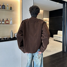 秋季美式复古拼接设计高级感平绒布夹克男女机车外套JK08576-P75，男装夹克，星座308B-2