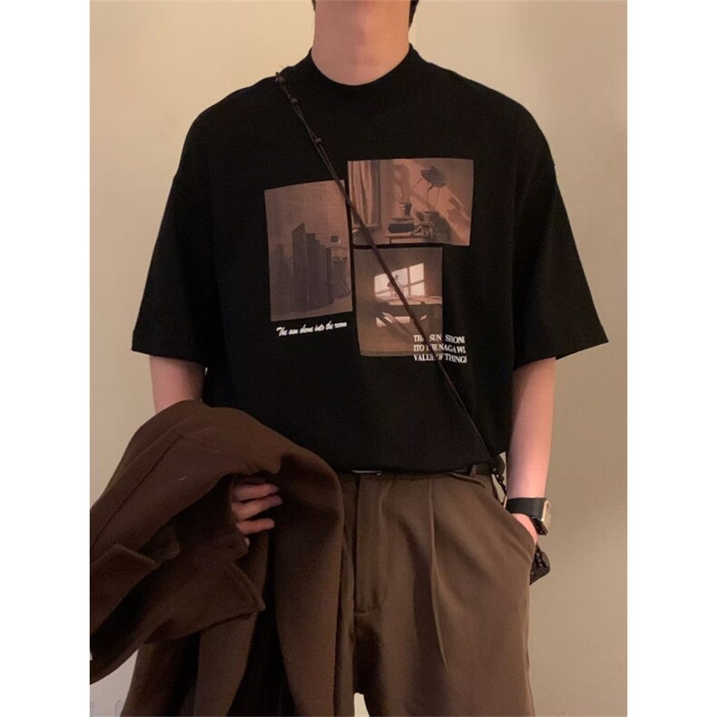 1506-1/TF5081/P33复古T恤新款美式痞帅高级感上衣潮牌情侣t恤1,男装T恤,星座1506-1
