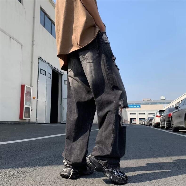 拖地裤夏季牛仔裤男破洞流行休闲男青少年裤子N0842-P48,男装牛仔裤,星座308B-1