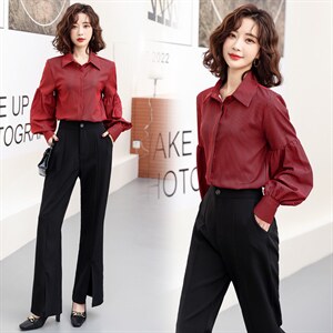现货-衬衫女小众设计感2023秋季新款气质别致泡泡袖条纹上衣女图片