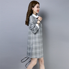 格子舒适时尚连衣裙气质排扣2021年春季POLO领韩版，女装连衣裙，独衣靓